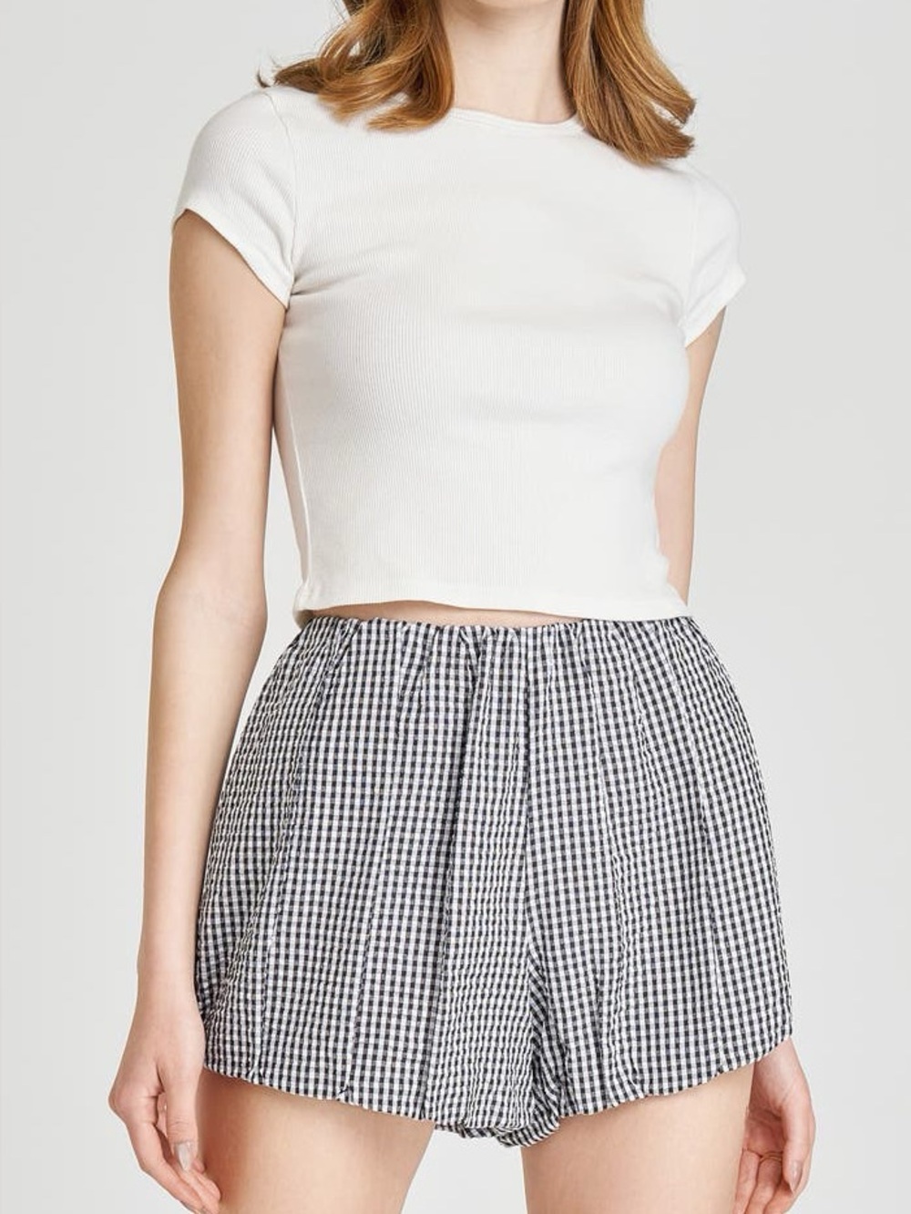Wayf Black and White Gingham bubble hem Shorts